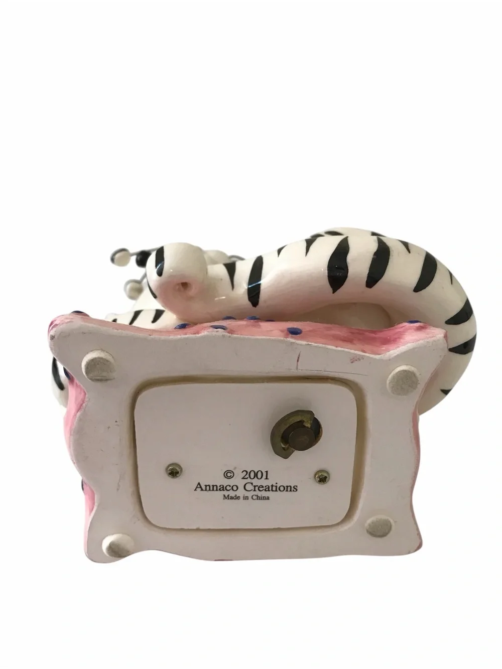 Decorative White and Black Stripe Cat Figurine Amy Lacombe. Music box.